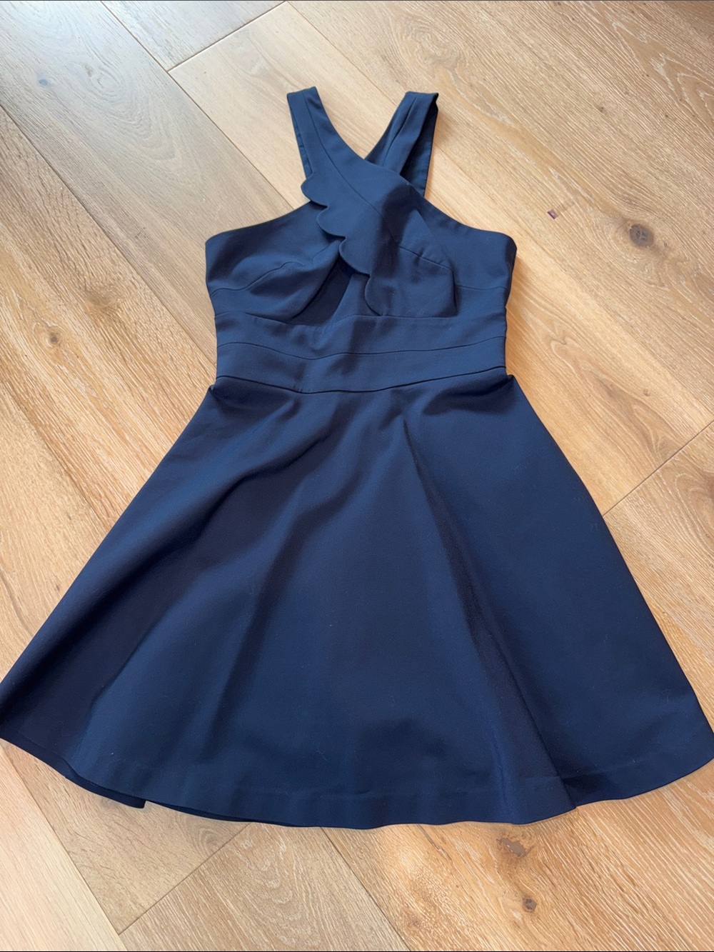 Armani Exchange Navy Scallop-Front Fit & Flare Mini Dress